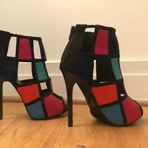 2 Lips Too Colorful Patchwork High Heels Size 6 1/2